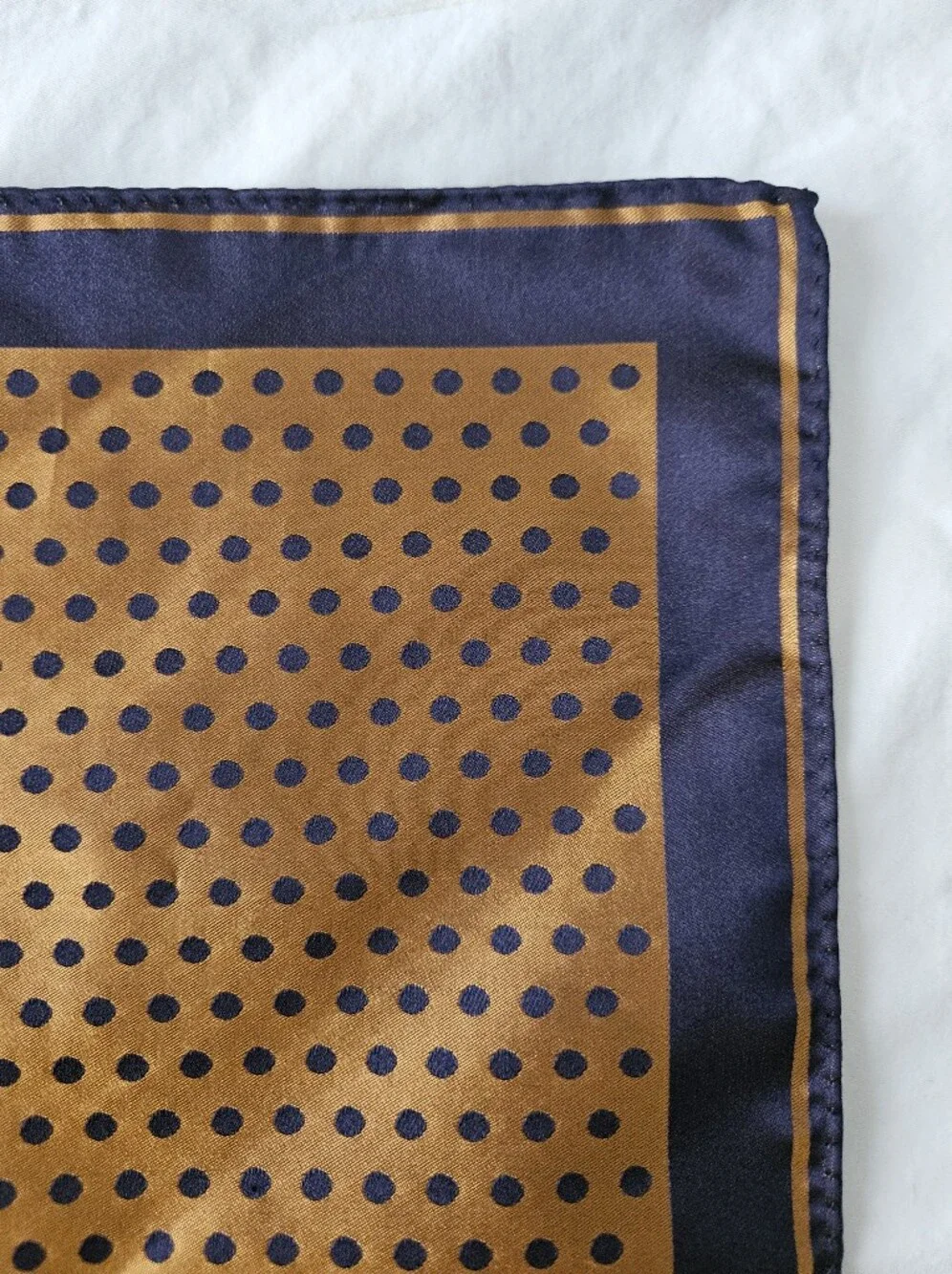 Luxury Men's Silk Gold Navy Blue Polka Dot Multi-Pattern Pocket Square | SZ 13" - Picture 5 of 6